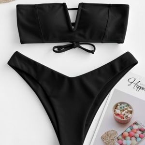 Zaful NWT Textured V-wired Bandeau Bikini Swimsuit